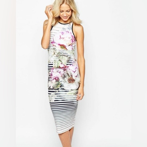 Ted Baker Laya Pure Peony Stripe Midi Dress - Picture 1 of 5